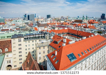 famous view of the city from the tower of the church of St. Stephen. Vienna, Austria