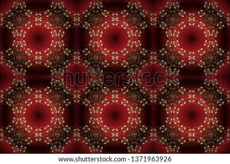Vintage pattern with arabesques. Oriental raster pattern with arabesques and floral elements. Traditional classic on yellow, red and brown colors ornament element. Seamless.