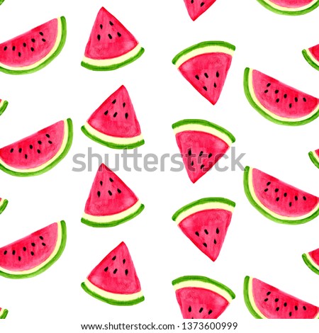 Seamless watercolor pattern with watermelon. Hand drawn colorful background