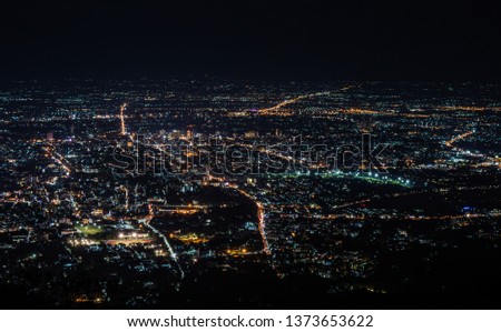 Thailand, Chiang Mai - Wat Phra That Doi Suthep - Top night view of the city from the top  of the mountain