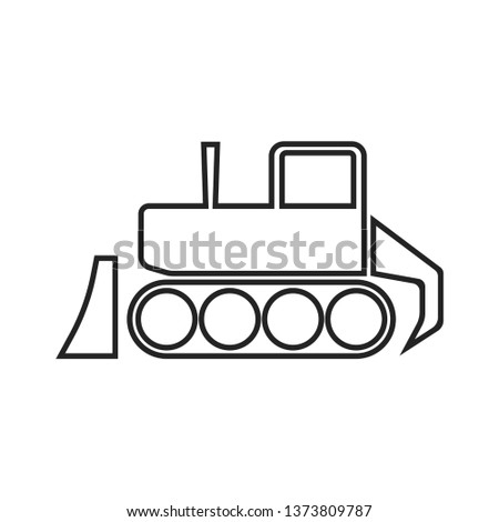 Bulldozer. Black outline. Vector drawing. Isolated object on white background. Isolate.