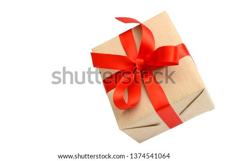 gift box tied with red ribbon isolated on white background
