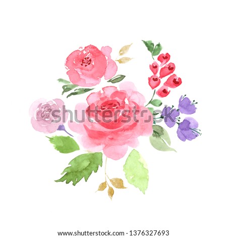 watercolor drawing a bouquet of flowers