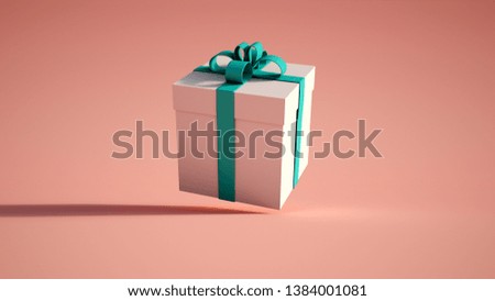 3D rendering of a white giftbox with a green bow on a red background