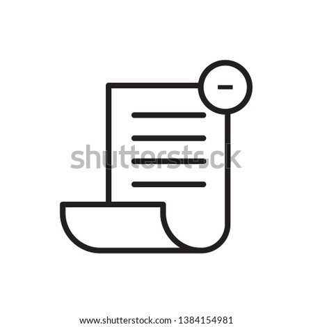 flat line thin blank paper icon vector, eps 10, with minus sign