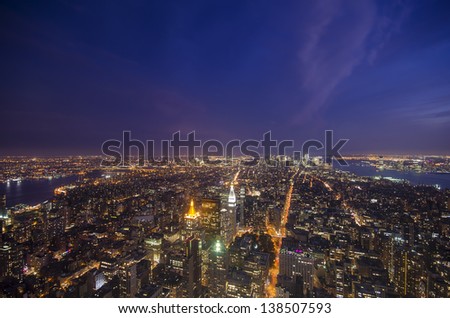 Aerial View of South Manhattan at Dusk