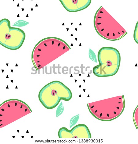 Abstact bright seamless pattern with doodle style summer fruits