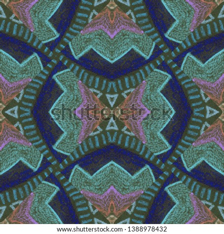 Seamless blue and green ethnic pattern. Stylish grunge texture and vintage ornament. Tribal image for wallpapers fabric, backgrounds and other elements.