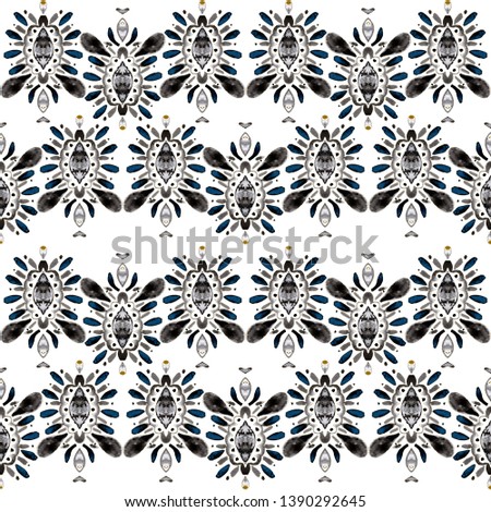 Watercolor seamless pattern with ikat.Tie dye watercolor seamless pattern. Tribal ethnic texture. Decoration illustration. Vintage bohemian print. Damask graphic ornament 