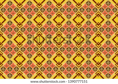 Oriental style in yellow, orange and red colors. Seamless pattern in ethnic traditional style. Abstract vintage pattern with decorative tiles pattern.