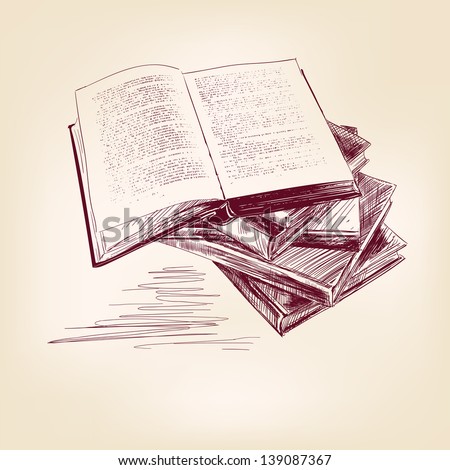 books hand drawn vector llustration realistic sketch