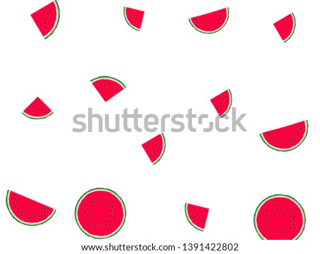 Sweet watermelon slice vector print illustration. Natural food element for summer diet. Cartoon red and green water melon fruit. Vector dessert nutrition watermelon berry.