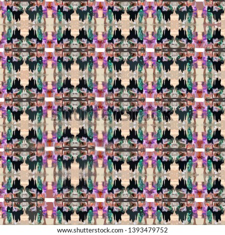 A pattern design with repeated, colorful, coarse, abstract images. 