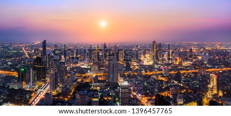 day to night rooftop view from mahanakhon skywalk, office buildings, living, condominium in bangkok city skyline top view Downtown and business office bank financial in capital city of thailand asian