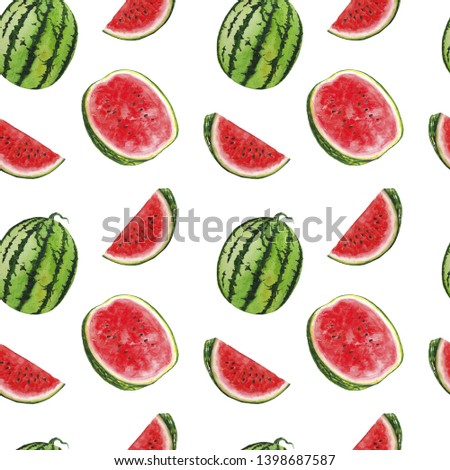 Watermelon Watercolor Fruits Citrus Pattern Digital paper seamless illustration set of summer botanical decorations greeting card design