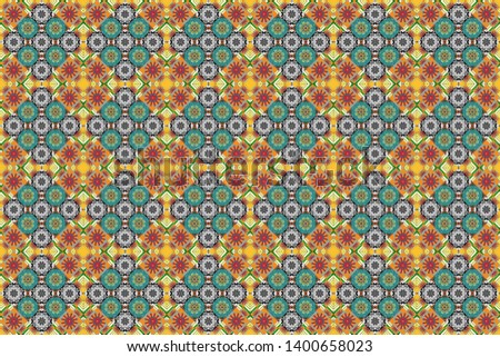 Gray, orange and blue background. Raster colorful rectangles seamless pattern.