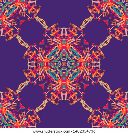 The idea of design wallpaper, tile, packaging, background. Vintage fabric, textiles. Handmade seamless pattern in oriental style. Flower tracery, fishnet lines. Handmade mosaic.
