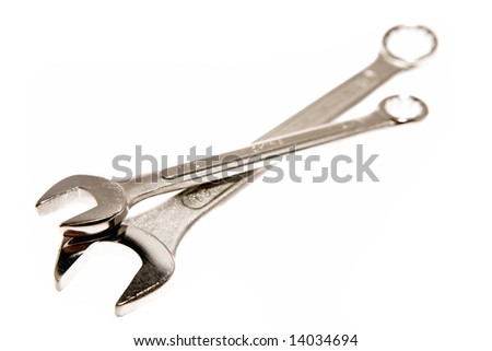Two spanners isolated over white