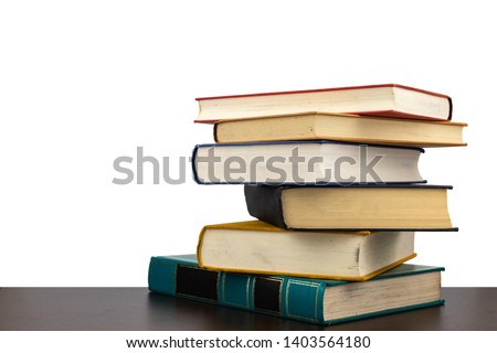 Stack of old books on shelf book on White background with clipping Path.Education learning and reading concept.
