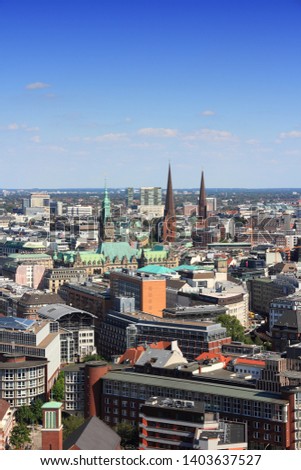 Hamburg city, Germany - old town skyline aerial view.