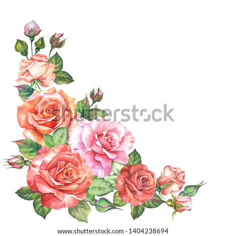 watercolor flowers illustration with red roses