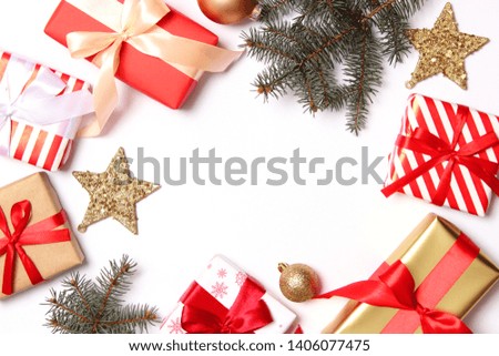 Christmas or New Year's gifts on a light background.
