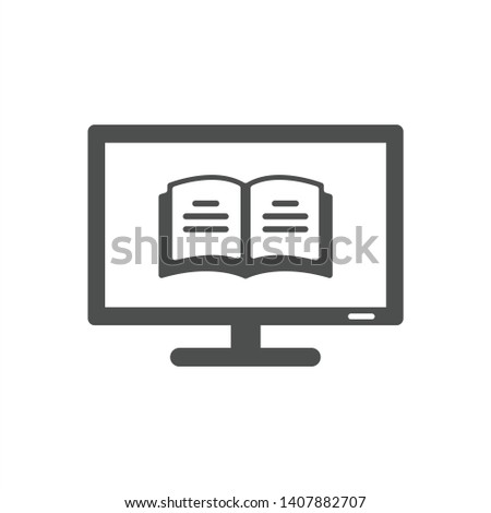 eBook on computer monitor. open book with lines on monitor vector icon isolated on white background. study and education, self education, reeding web icon for mobile and ui design