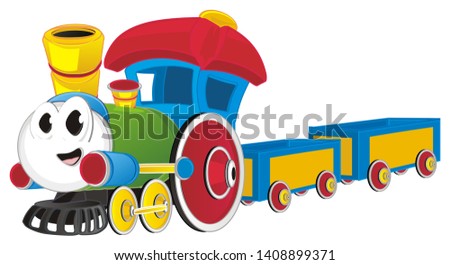 smiling toy train with trails
