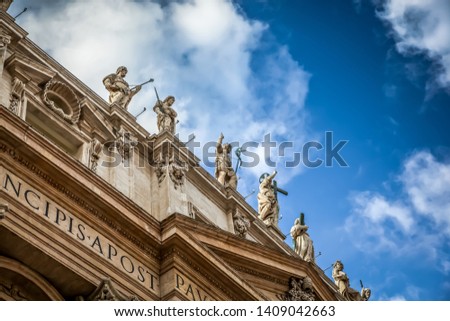 Facade of St. Peter's Basilica with statues of Apostles, Vatican city, Rome, Italy
