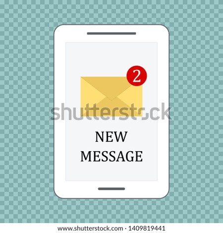 Icon smartphone with new email or sms message. Vector illustration in flat design on transparent background.