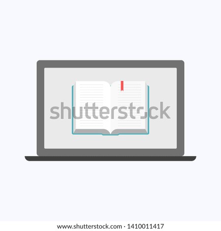Book icon with gray laptop on white background