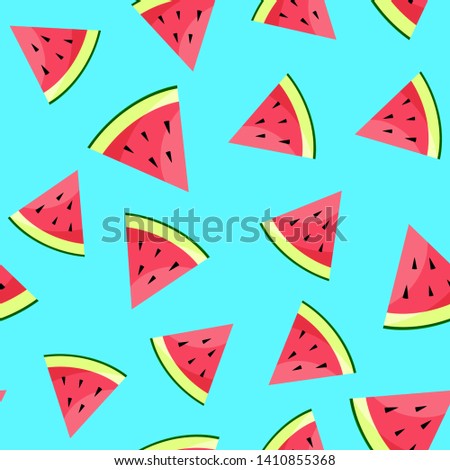 Watermelons pattern on blue color. Seamless vector background. Fruit and food themes. Good for wallpaper, textile, background, poster, cover of book, post cards.