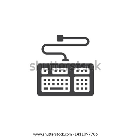 Computer keyboard vector icon. filled flat sign for mobile concept and web design. PC keyboard with connector glyph icon. Symbol, logo illustration. Vector graphics