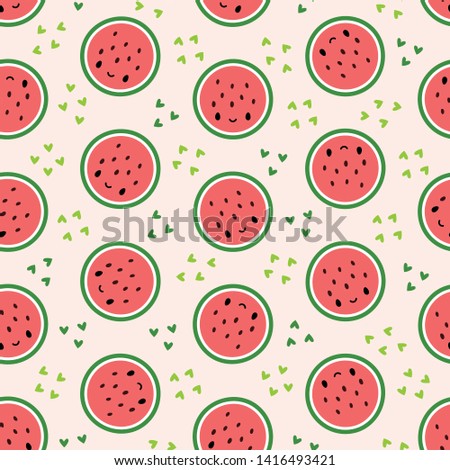 Seamless pattern with cute watermelon slices