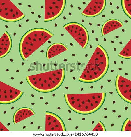 seamless pattern with watermelon slices on a green background