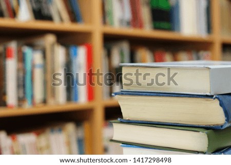 Stack of books in library