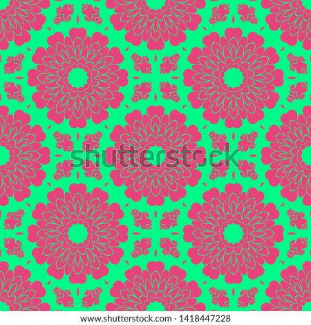 Floral pattern with green and pink color, geometric texture