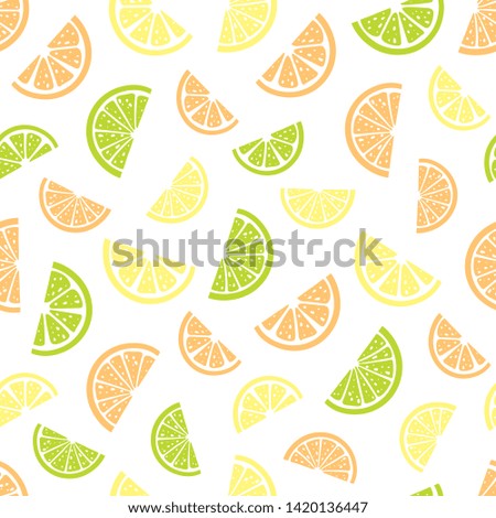 vector seamless fruit citrus summer pattern with lemon, orange, grapefruit, pomelo, lime slices