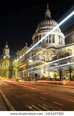 St Pauls Cathedral at Night with Light Trails