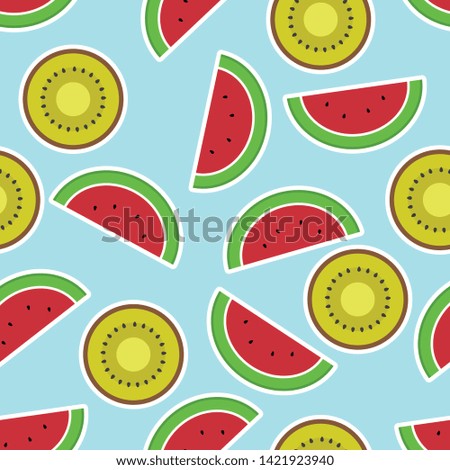 In summer holiday,Seamless pattern with watercolor kiwi fruit and watermelon slices