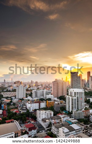 sunset sky cityscape of Bangkok city skyline with background, Bangkok city is modern metropolis of Thailand and favorite of tourists