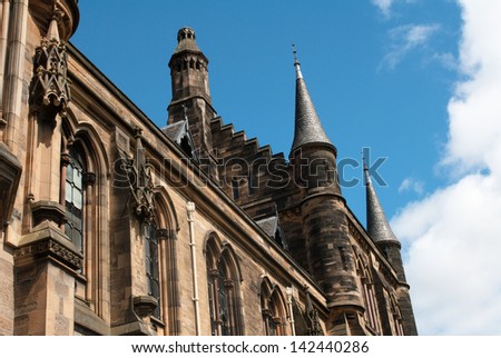 Glasgow University's bell tower built in the 1870s in the Gothic revival style.