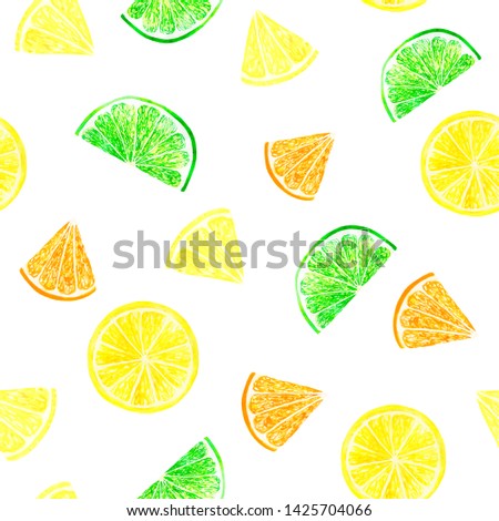 Watercolor citrus pattern with grapefruit, lime, orange, lemon slice. Citrus seamless pattern, botanical natural illustration on black background. Hand drawn watercolor painting. Organic pattern