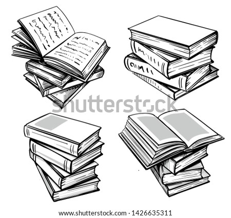 Books collection. Hand drawn illustration in sketch style