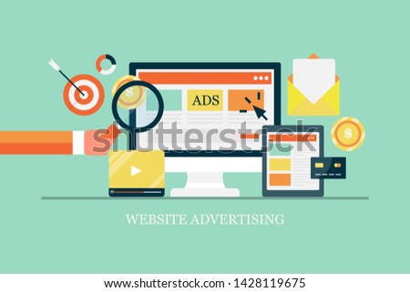 Website advertising, Online ads, Website ads, Digital advertising - flat design vector banner with icons