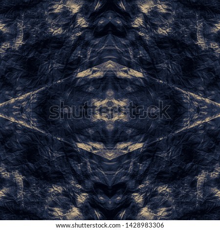Geometric embroidery. Boho seamless pattern. Handmade drawing. Zigzag navajo background. Vintage backdrop. Black, indigo, blue geometric embroidery.