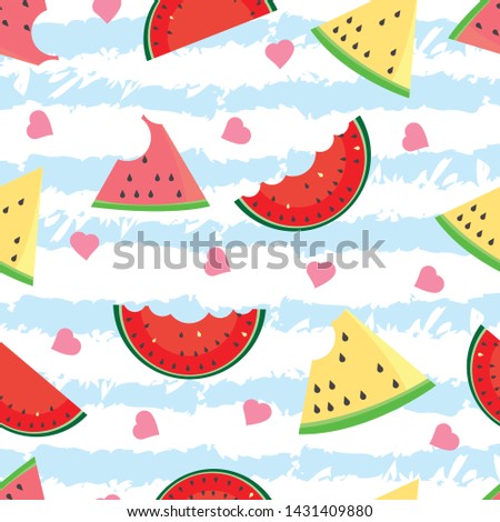 Watermelon Seamless Pattern Background, colourful summer bright tropical fruit. Vector illustration