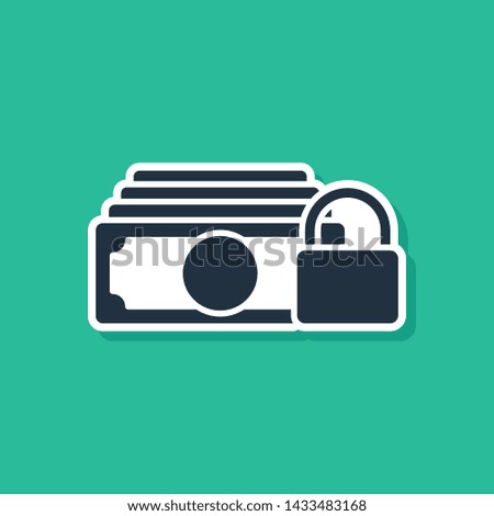 Blue Money with lock icon isolated on green background. Locked money. Security, safety, protection concept. Concept of a safe payment.  Vector Illustration