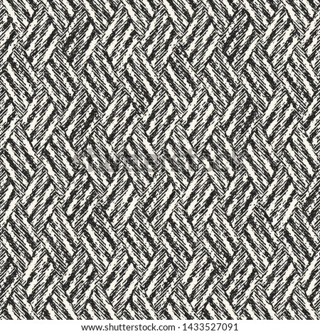 Monochrome Basket Weave Brushed Textured Background. Seamless Pattern. 