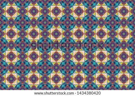 Raster seamless pattern, luxurious colourful old design. Motley center in green, violet and pink tones. Carpet with ethnic ornament.